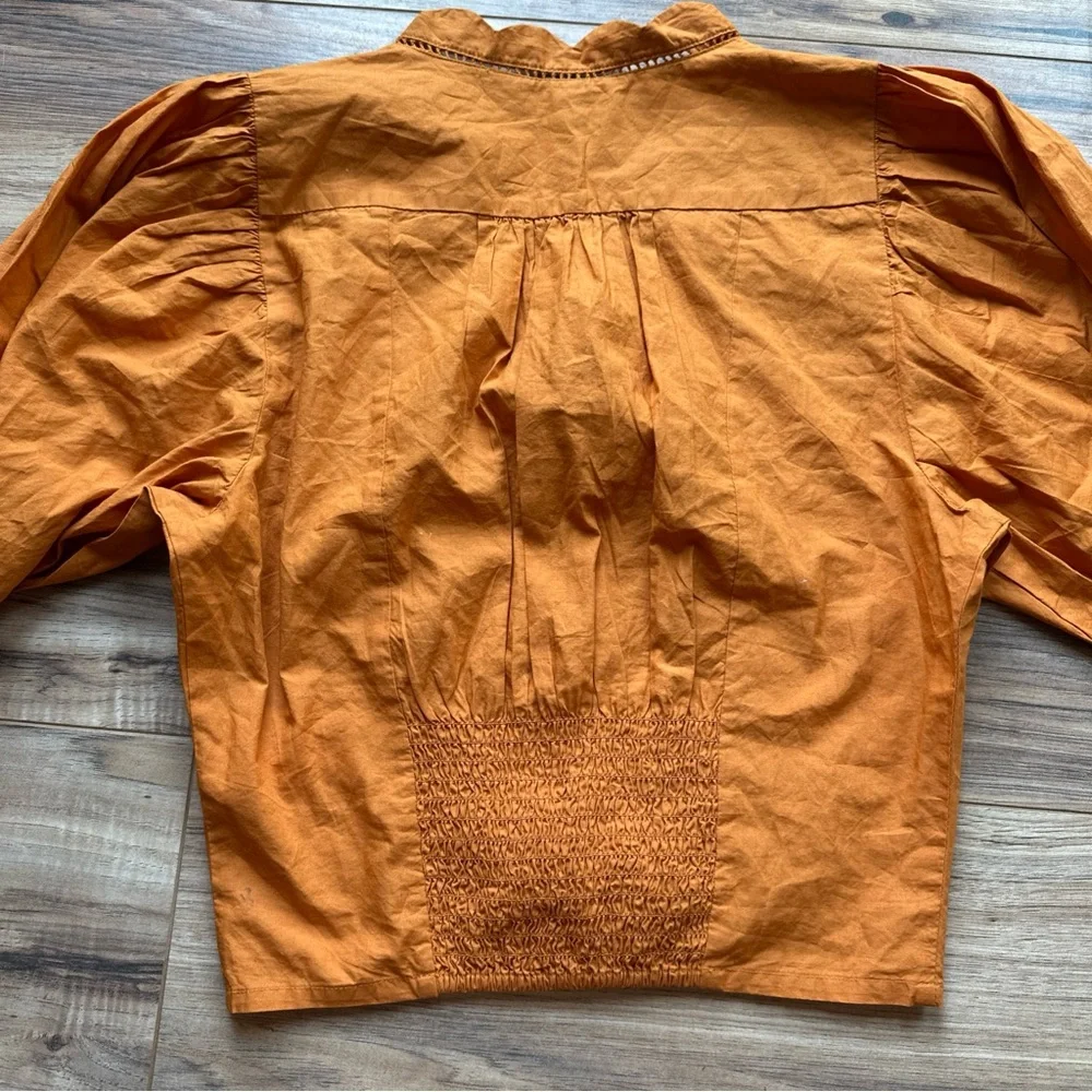 Free People Louella Blouse Tawny orange Lace Embroidered Top Size XS boho Crop